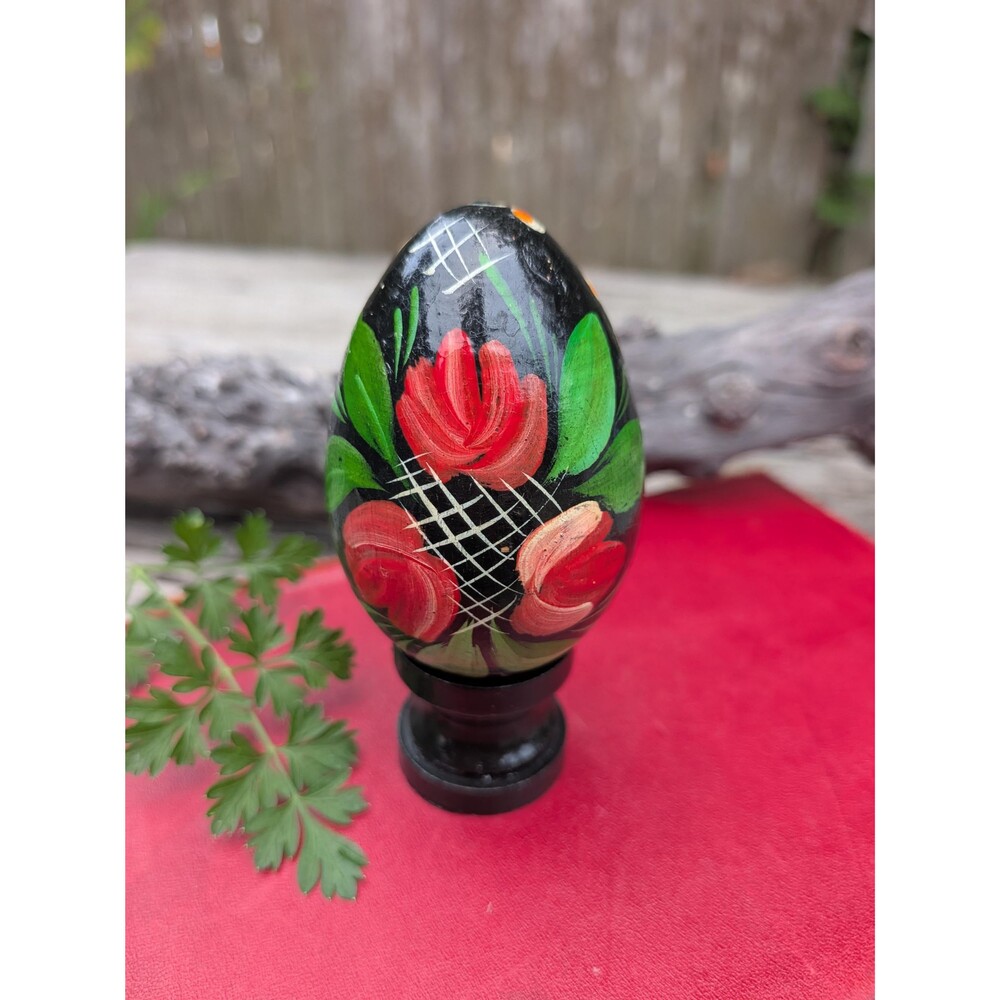 Vintage Hardwood Ukrainian Folk Art Egg With Stand